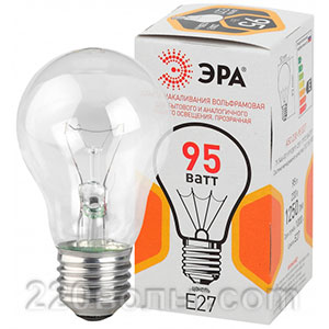 Лампа накаливания ЭРА A50 груша 95Вт 230В Е27 цв. упаковка