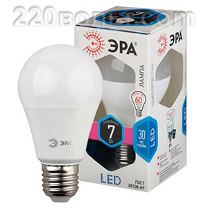 Лампа светодиодная ЭРА LED A55- 7W-840-E27 (диод, груша, 7Вт, нейтр, E27)