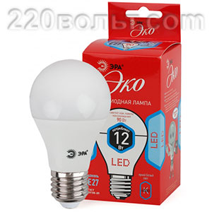 Лампа светодиодная ЭРА ECO LED A60-12W-840-E27 (диод, груша, 12Вт, нейтр, E27)