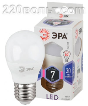 Лампа светодиодная ЭРА LED A60- 7W-860-E27 (диод, груша, 7Вт, хол, E27)