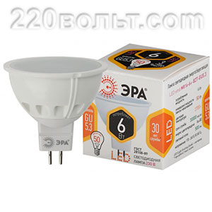 Лампа светодиодная ЭРА LED MR16- 6W-827-GU5.3 (диод, софит, 6Вт, тепл, GU5.3)