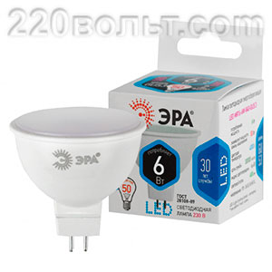 Лампа светодиодная ЭРА LED MR16- 6W-840-GU5.3 (диод, софит, 6Вт, нейтр, GU5.3)