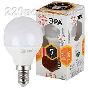 Лампа светодиодная ЭРА LED P45- 7W-827-E14 (диод, шар, 7Вт, тепл, E14)