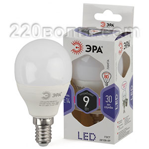 Лампа светодиодная ЭРА LED P45- 9W-860-E14 (диод, шар, 9Вт, хол, E14)
