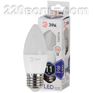 Лампа светодиодная ЭРА LED B35-11W-860-E27 (диод, свеча, 11Вт, хол, E27)
