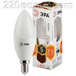 Лампа светодиодная ЭРА LED B35- 5W-827-E14 (диод, свеча, 5Вт, тепл, E14)