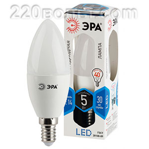 Лампа светодиодная ЭРА LED B35- 5W-840-E14 (диод, свеча, 5Вт, нейтр, E14)