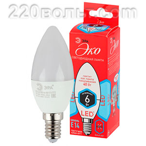 Лампа светодиодная ЭРА ECO LED B35- 6W-840-E14 (диод, свеча, 6Вт, нейтр, E14)