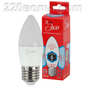 Лампа светодиодная ЭРА ECO LED B35- 6W-840-E27 (диод, свеча, 6Вт, нейтр, E27)
