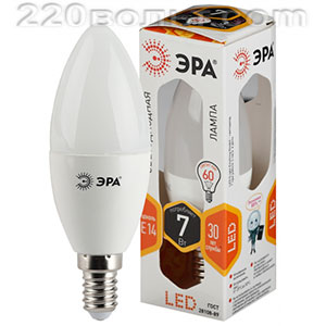 Лампа светодиодная ЭРА LED B35 -7W-827-E14 (диод, свеча, 7Вт, тепл, E14)