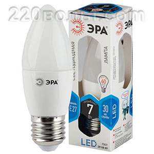 Лампа светодиодная ЭРА LED B35- 7W-840-E27 (диод, свеча, 7Вт, нейтр, E27)