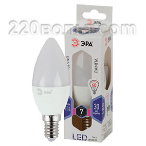 Лампа светодиодная ЭРА LED B35- 7W-860-E14 (диод, свеча, 7Вт, хол, E14)