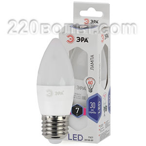 Лампа светодиодная ЭРА LED B35- 7W-860-E27 (диод, свеча, 7Вт, хол, E27)