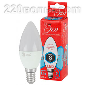 Лампа светодиодная ЭРА ECO LED B35- 8W-840-E14 (диод, свеча, 8Вт, нейтр, E14)