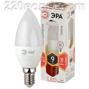 Лампа светодиодная ЭРА LED B35- 9W-827-E14 (диод, свеча, 9Вт, тепл, E14)