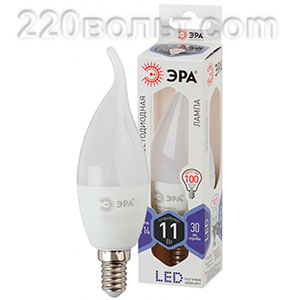 Лампа светодиодная ЭРА LED BXS-11W-860-E14 (диод, свеча на ветру, 11Вт, хол, E14)