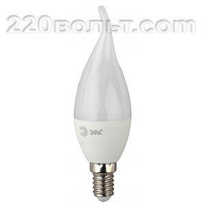 Лампа светодиодная ЭРА LED BXS- 5W-827-E14 (диод, свеча на ветру, 5Вт, тепл, E14)