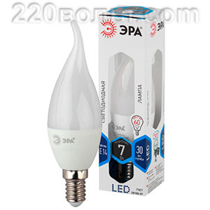 Лампа светодиодная ЭРА LED BXS- 7W-840-E14 (диод, свеча на ветру, 7Вт, нейтр, E14)