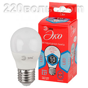 Лампа светодиодная ЭРА ECO LED P45-10W-840-E27 (диод, шар, 10Вт, нейтр, E27)