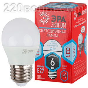 Лампа светодиодная ЭРА ECO LED P45- 6W-840-E27 (диод, шар, 6Вт, нейтр, E27)