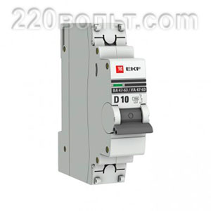 Автоматический выключатель ВА 47-63, 1P 10А (D) 4,5kA EKF PROxima