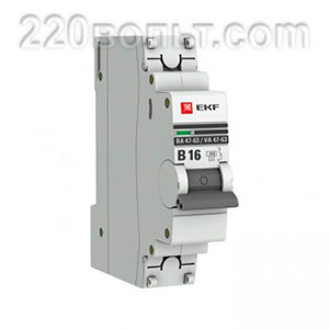 Автоматический выключатель ВА 47-63, 1P 16А (В) 4,5kA EKF PROxima