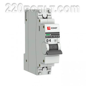 Автоматический выключатель ВА 47-63, 1P 4А (D) 4,5kA EKF PROxima