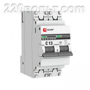 Автоматический выключатель ВА 47-63, 2P 13А (C) 4,5kA EKF PROxima