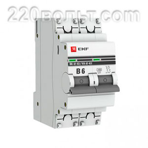 Автоматический выключатель ВА 47-63, 2P 6А (B) 4,5kA EKF PROxima