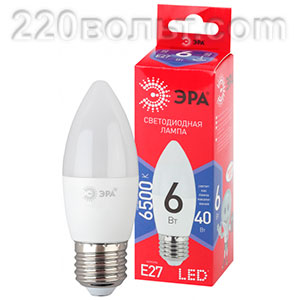 Лампа светодиодная ЭРА ECO LED B35- 6W-865-E27 R (диод, свеча, 6Вт, хол, E27)