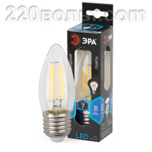 Лампа светодиодная ЭРА F-LED B35-7W-840-E27 (филамент, свеча, 7Вт, нейтр, E27)