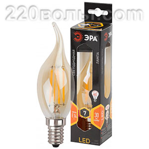 Лампа светодиодная ЭРА F-LED BXS-7W-827-E14 gold