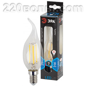 Лампа светодиодная ЭРА F-LED BXS-7W-840-E14 (филамент, свеча на ветру, 7Вт, нейтр, E14)