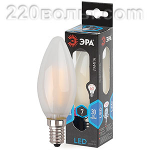Лампа светодиодная ЭРА F-LED B35-7W-840-E14 frost (филамент, свеча мат., 7Вт, нейтр, E14)