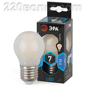 Лампа светодиодная ЭРА F-LED P45-7W-840-E27 (филамент, шар, 7Вт, нейтр, E27)