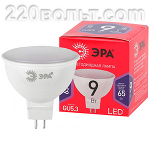Лампа светодиодная ЭРА ECO LED MR16- 9W-865-GU5.3 R (диод, софит, 9Вт, хол, GU5.3)
