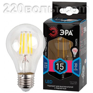 Лампа светодиодная ЭРА F-LED A60-15W-840-E27 (филамент, груша, 15Вт, нейтр., Е27)