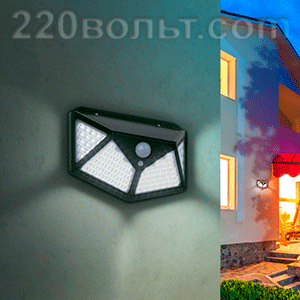 Фасадный светильник с датчиком движения и 4-мя плоск. освещ., на солн. бат.100 LED ЭРА