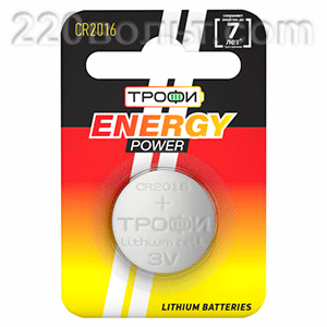 Батарейка CR2016-1BL ENERGY POWER Lithium (10/240/38400) ТРОФИ