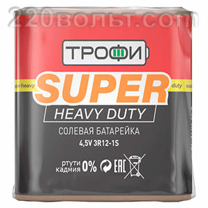 Батарейка 3R12-1S SUPER HEAVY DUTY Zinc (10/100/4800) ТРОФИ