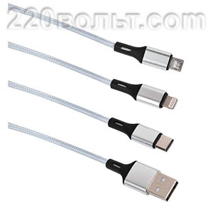 Кабель USB CI760 3 в 1 micro USB lightning type-C сер. 1м Intro